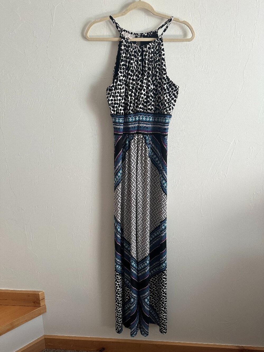 London Times Geometric Abstract Halter Maxi Dress Size 8